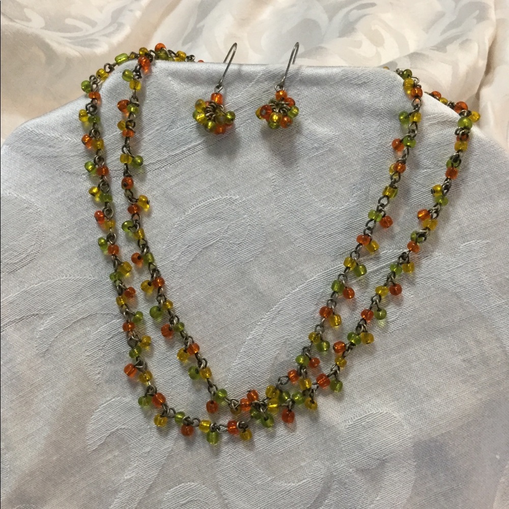 💜  Double necklaces & earring set